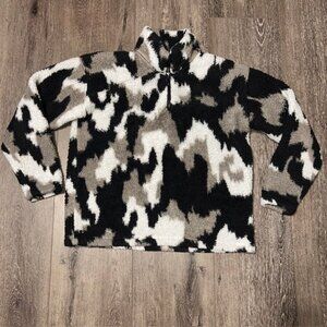 Eddie Bauer Teddy Bear Jacket Coat L Large Fluffy Fleece Sherpa Collared 1/4 Zip